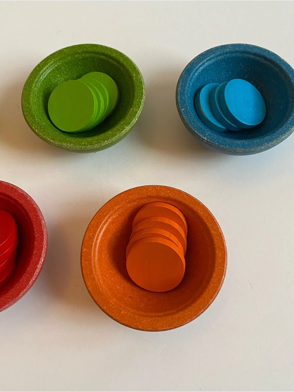 Plan Toys Sort & Count Cups | Colorful Wooden Sorting Bowls & Coins Set